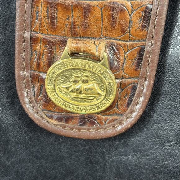 Vintage Brahmin brown & black shoulder bag leather tote bag - Picture 3 of 13